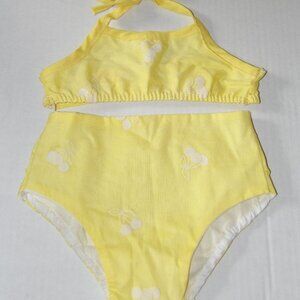 Vintage Baby Girls Yellow Flocked Two Piece Sunsuit Outfit Size 4